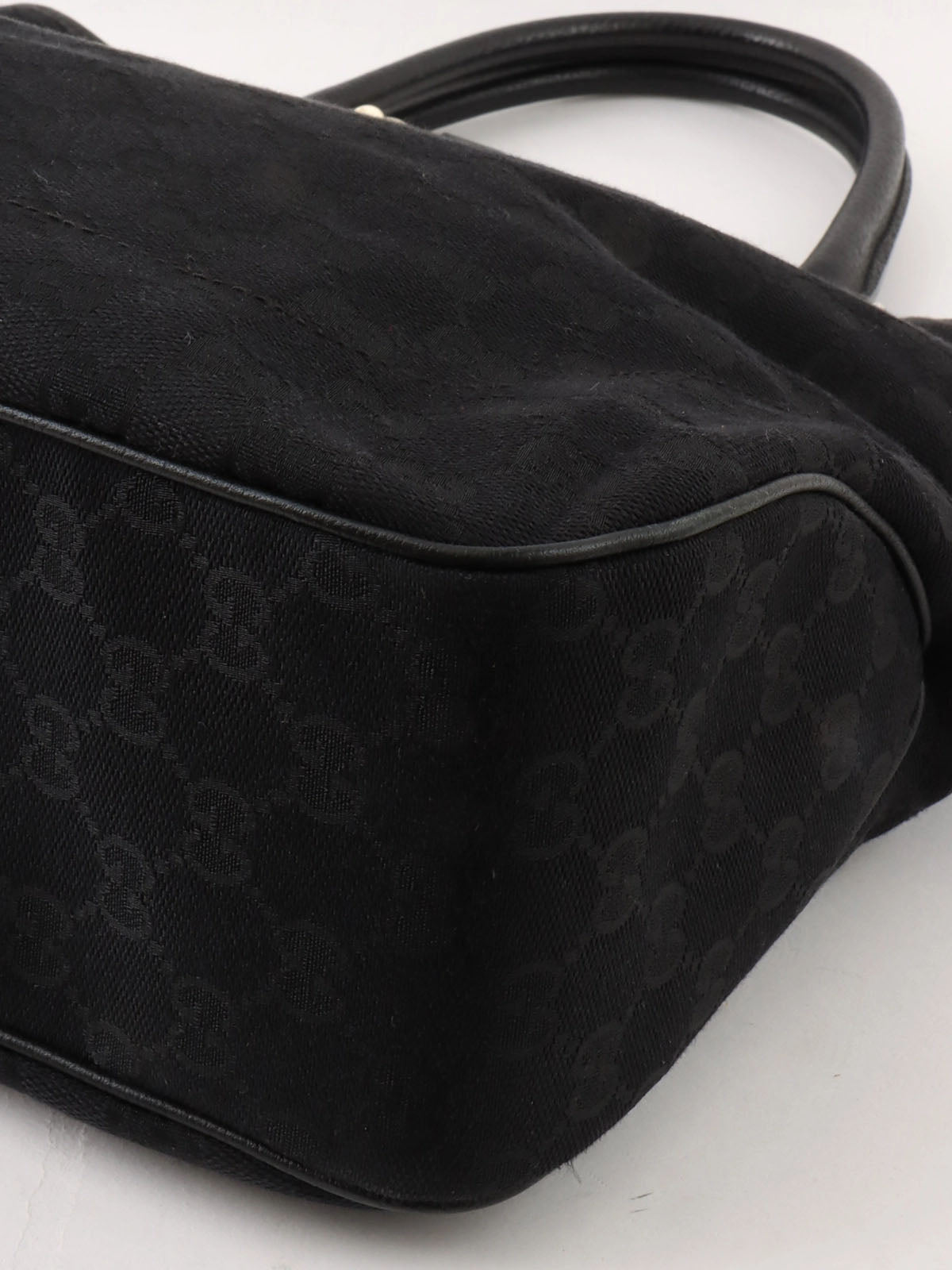 Canvas GG Pattern Logo Plate Tote Bag Black