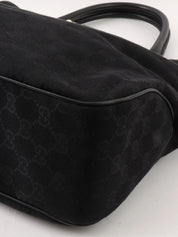 Canvas GG Pattern Logo Plate Tote Bag Black