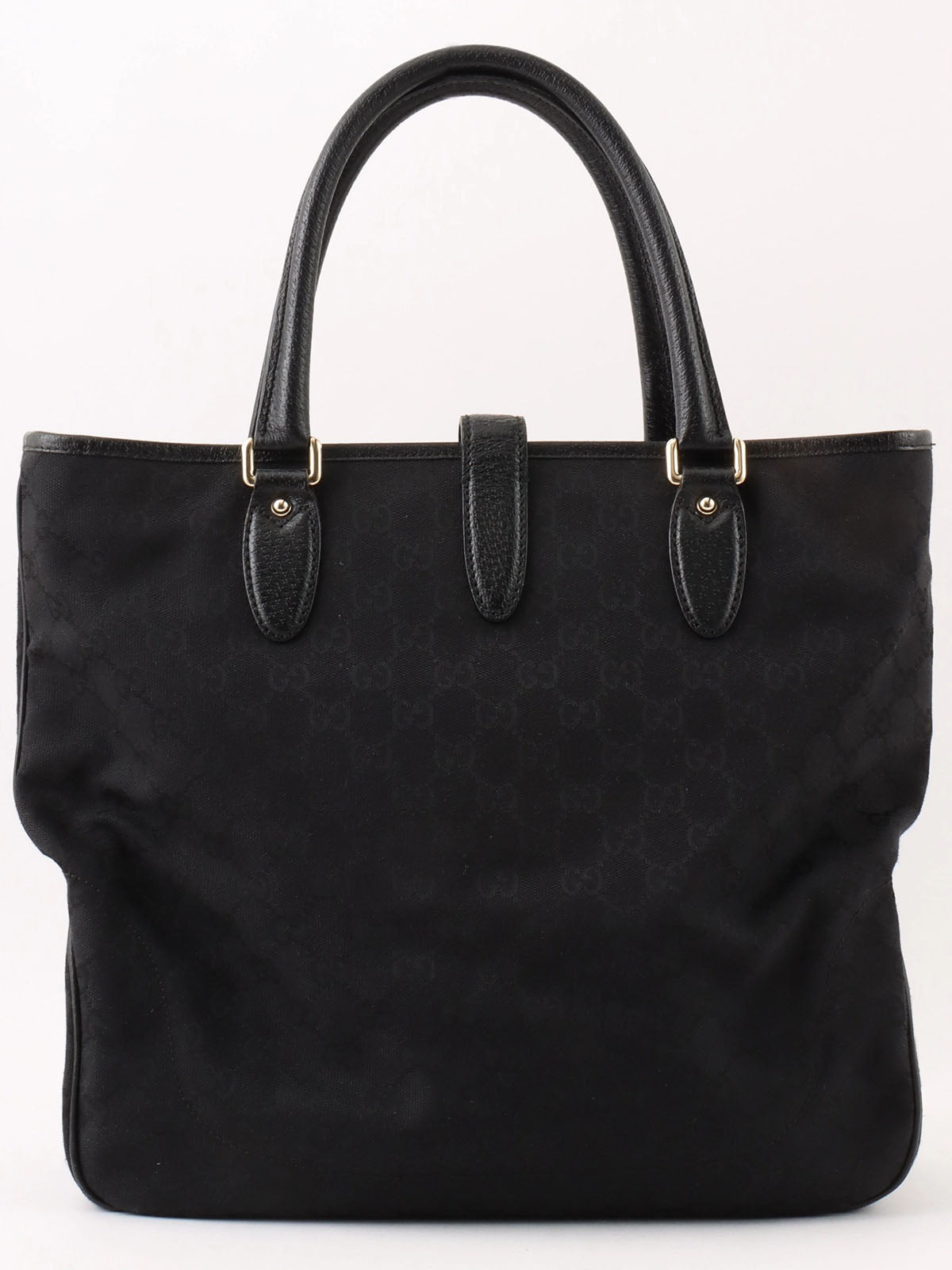Canvas GG Pattern Logo Plate Tote Bag Black
