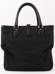 Canvas GG Pattern Logo Plate Tote Bag Black