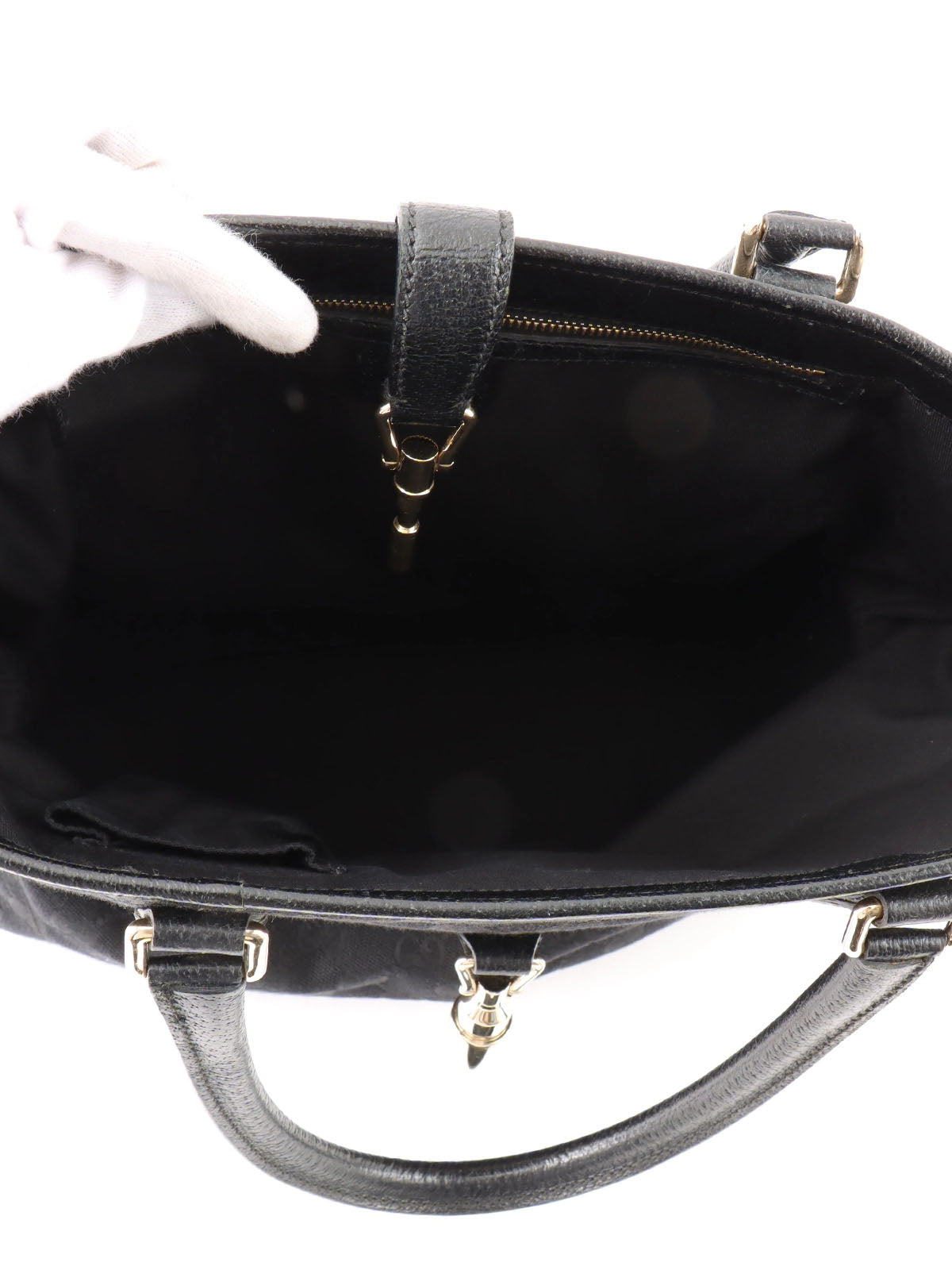 Canvas GG Pattern Logo Plate Tote Bag Black
