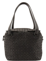 Intrecciato Design Box Handbag in Black