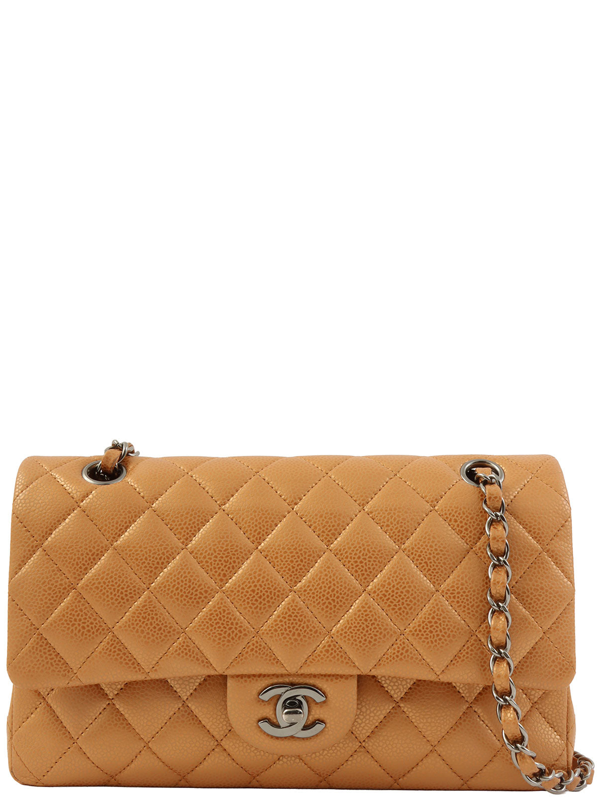 2010年頃製 クラシックフラップチェーンバッグ25cm メタリックオレンジ