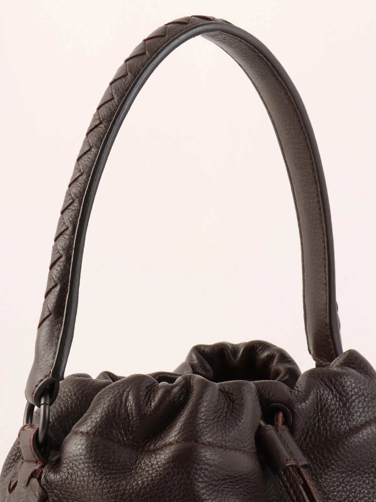 Brown Intrecciato Drawstring Handbag