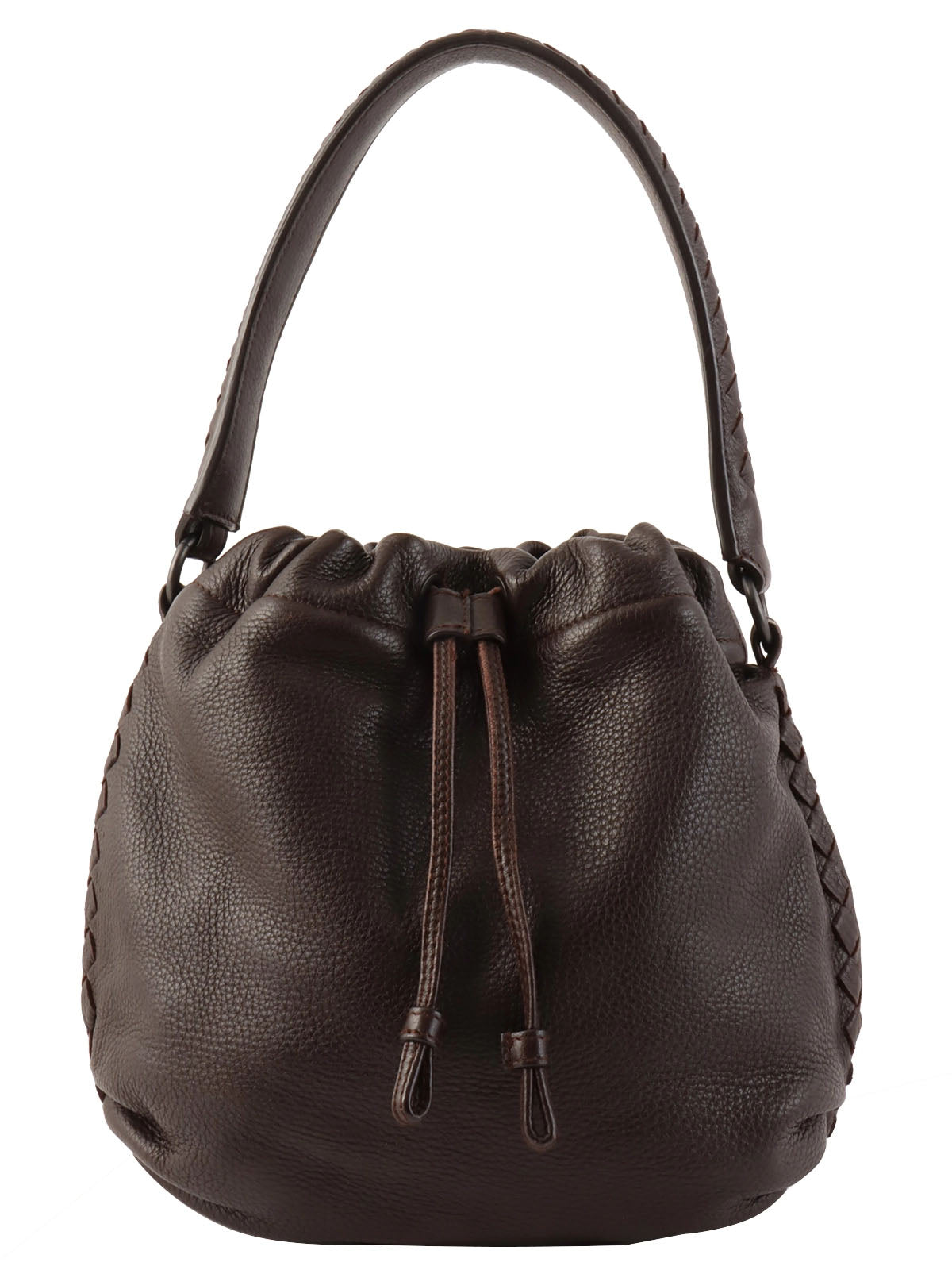 Brown Intrecciato Drawstring Handbag