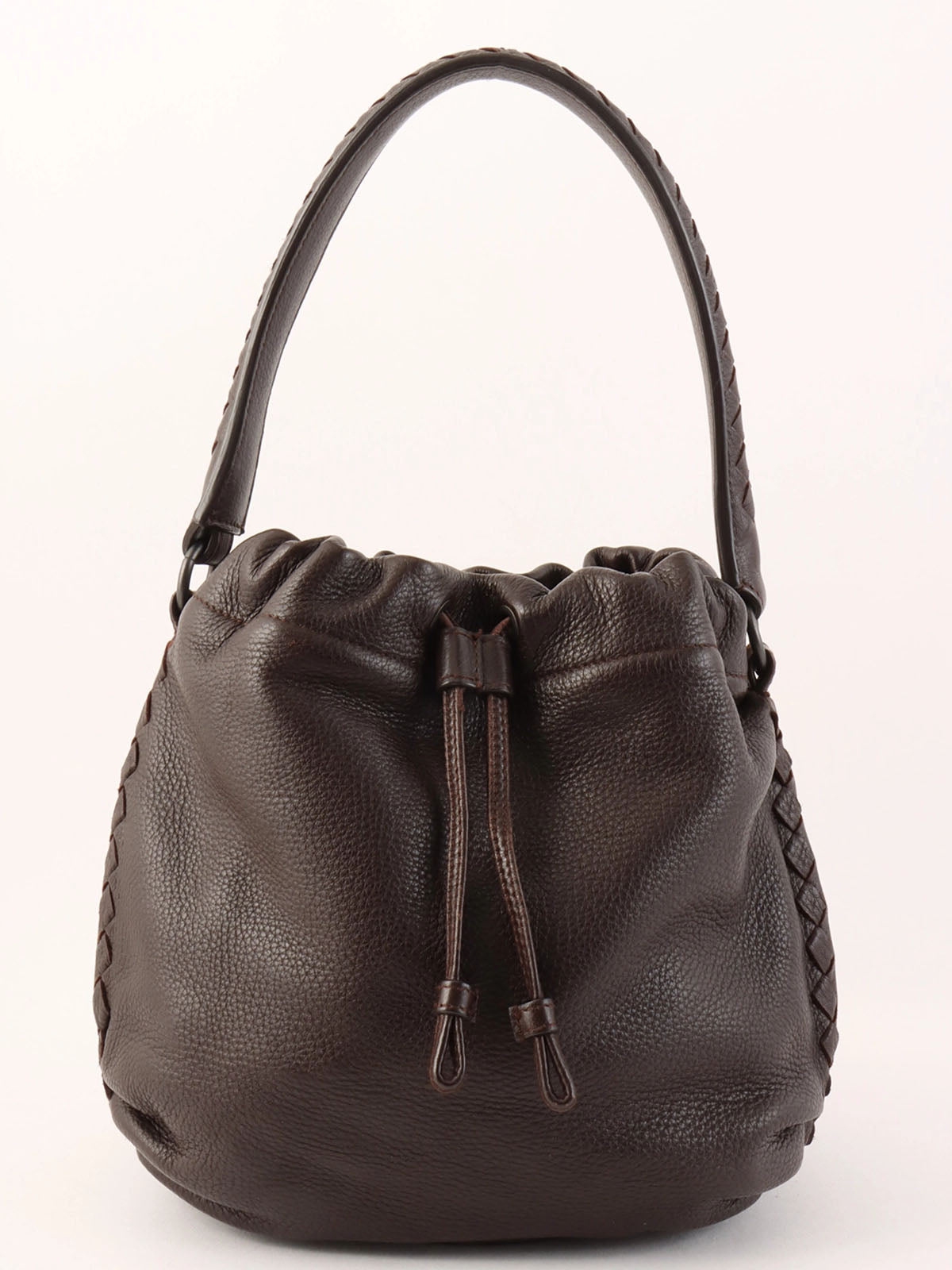 Brown Intrecciato Drawstring Handbag