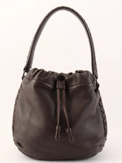 Brown Intrecciato Drawstring Handbag