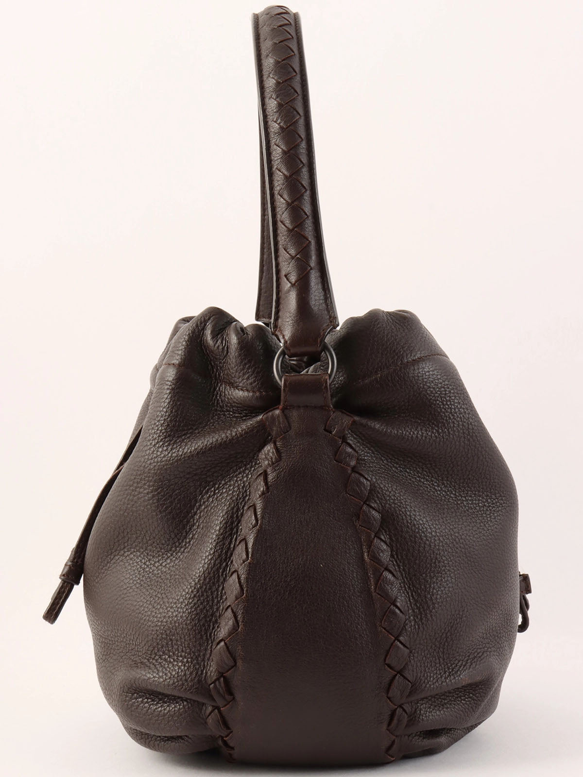 Brown Intrecciato Drawstring Handbag