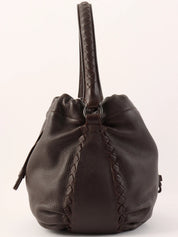 Brown Intrecciato Drawstring Handbag