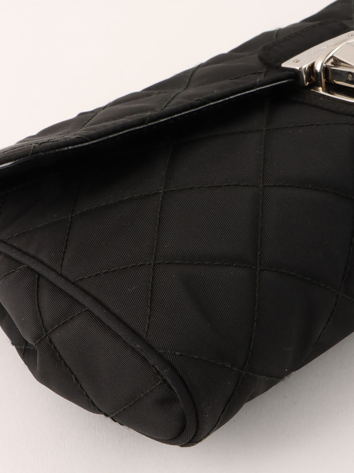 Nylon logo plate shoulder bag in black