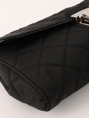 Nylon logo plate shoulder bag in black