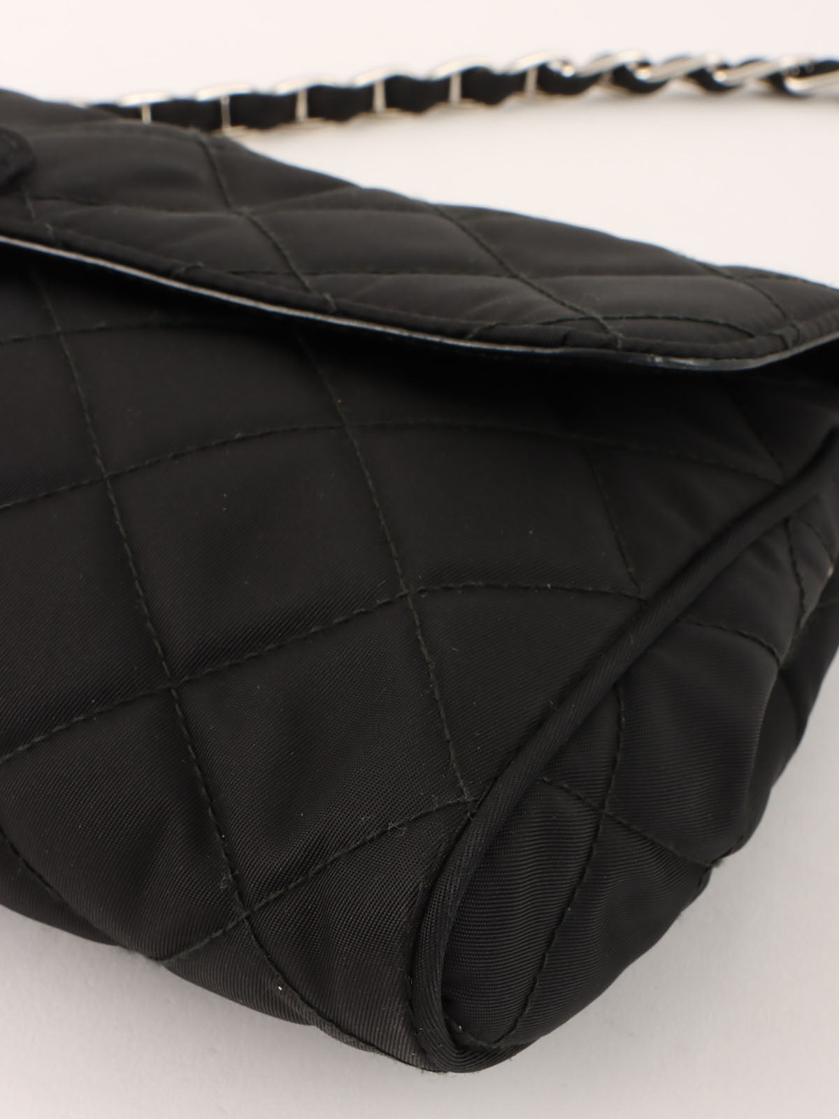 Nylon logo plate shoulder bag in black
