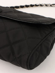 Nylon logo plate shoulder bag in black
