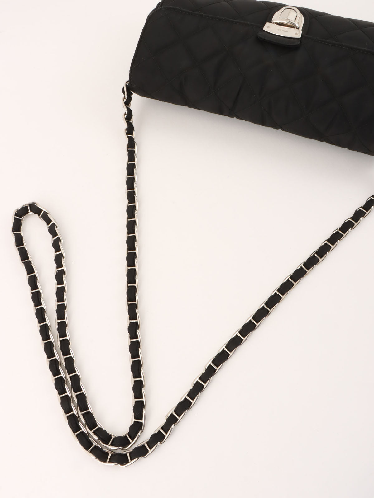 Nylon logo plate shoulder bag in black