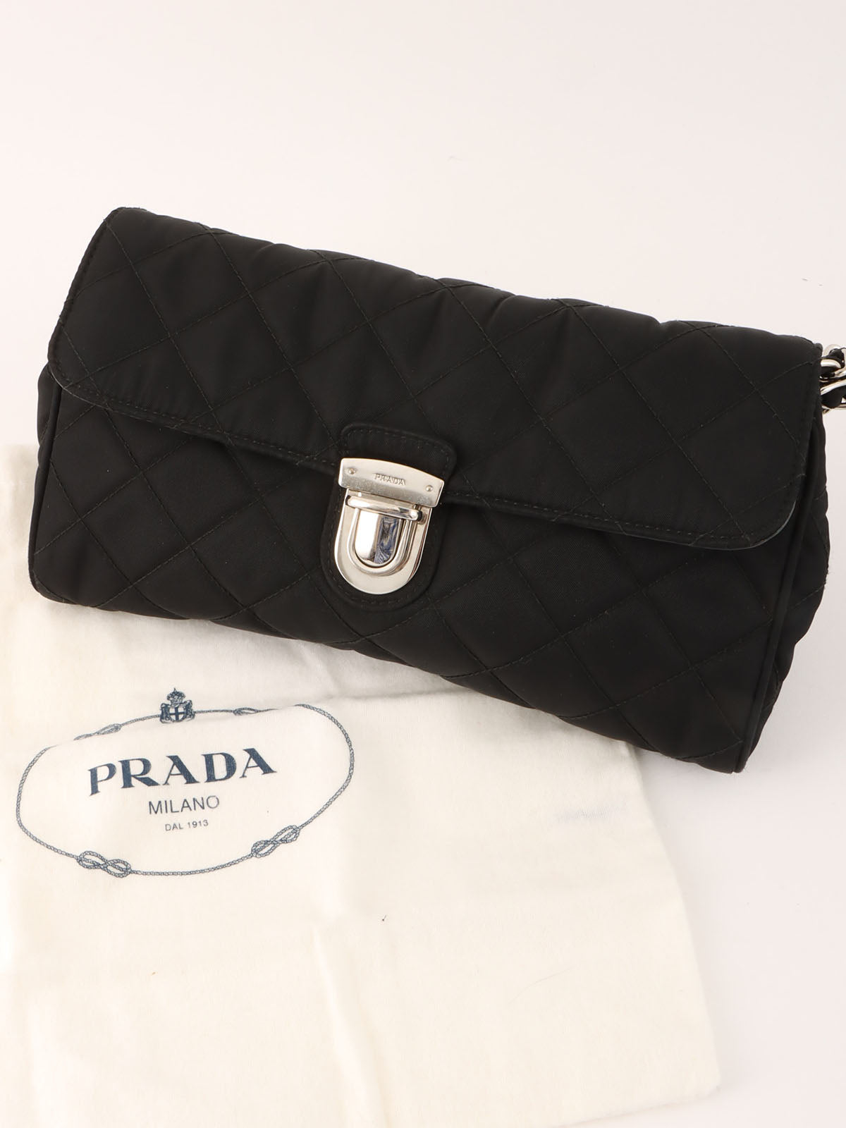 Nylon logo plate shoulder bag in black
