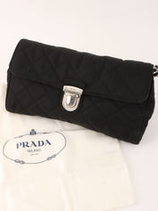 Nylon logo plate shoulder bag in black