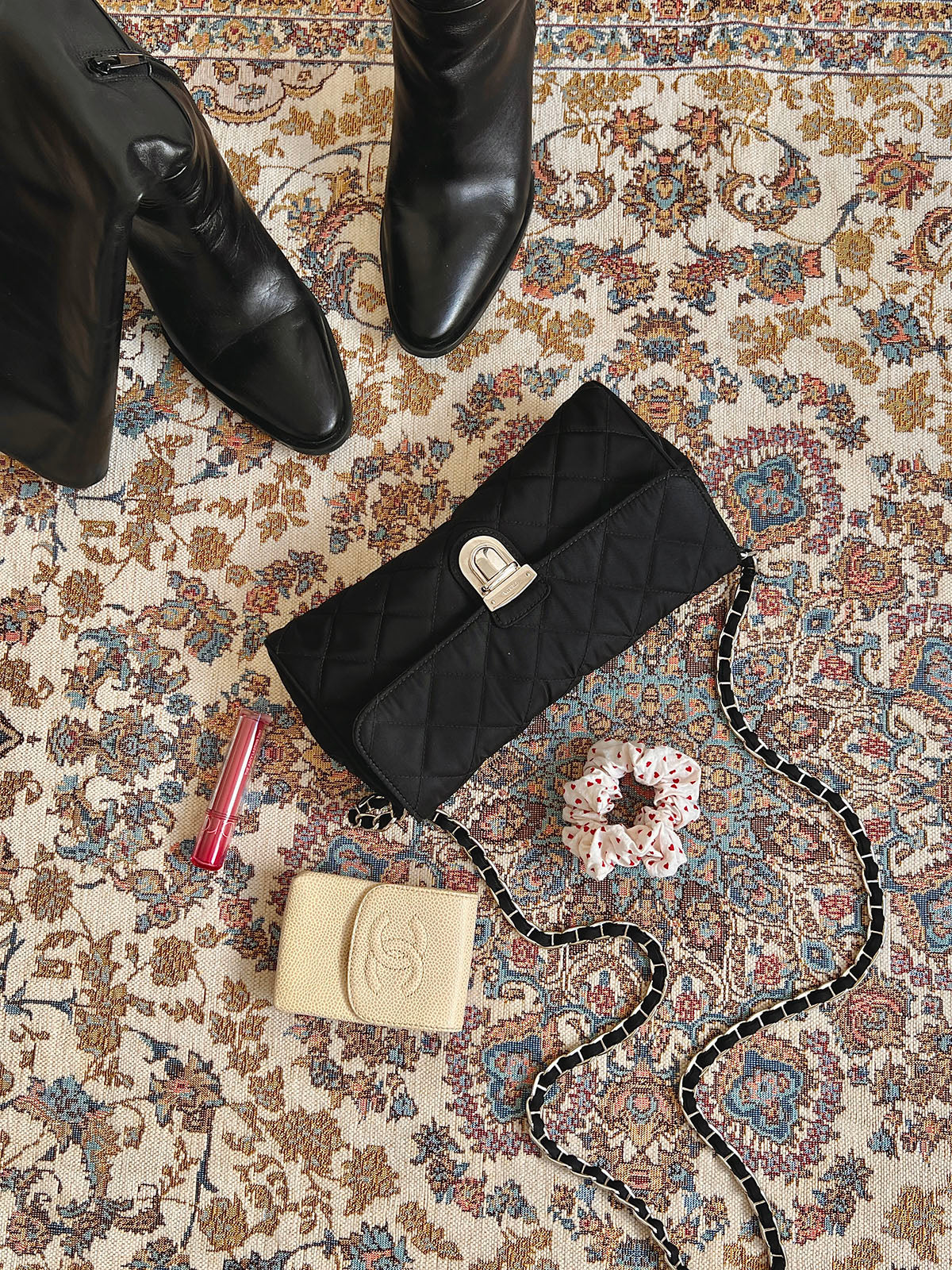 Nylon logo plate shoulder bag in black