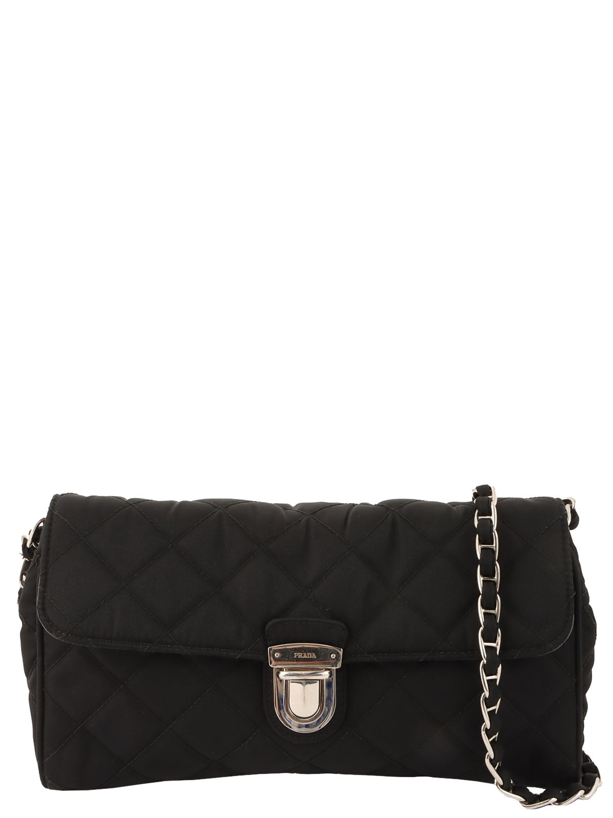 Nylon logo plate shoulder bag in black