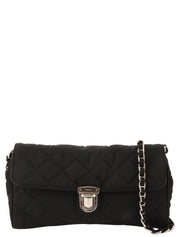 Nylon logo plate shoulder bag in black