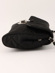 Nylon logo plate shoulder bag in black
