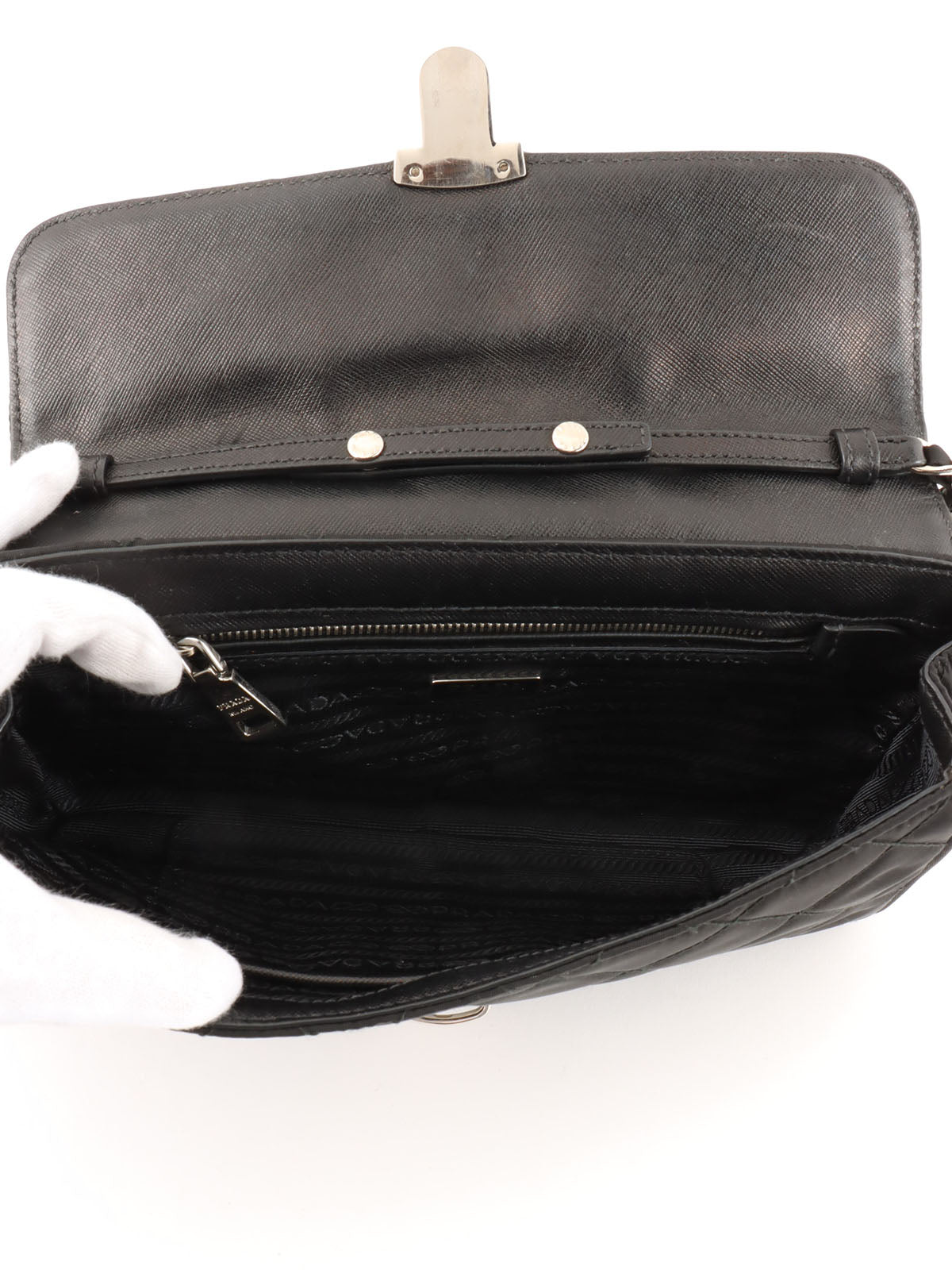 Nylon logo plate shoulder bag in black