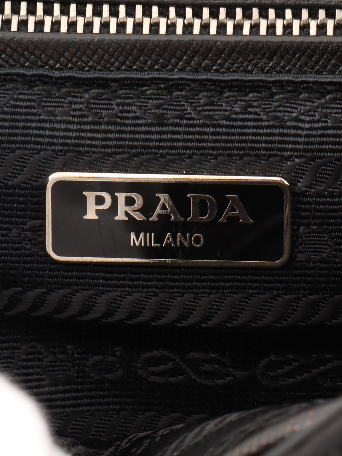 Nylon logo plate shoulder bag in black