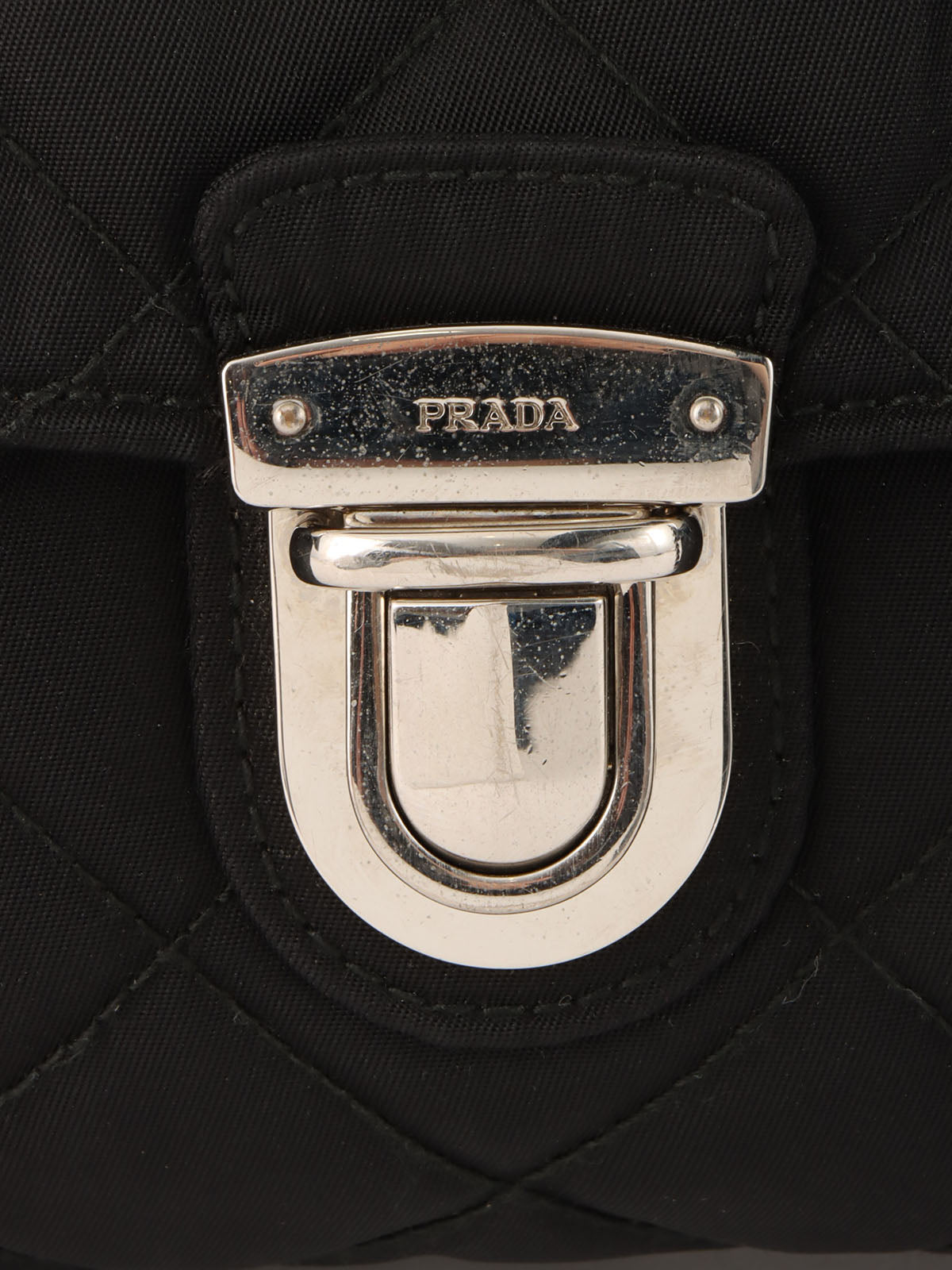 Nylon logo plate shoulder bag in black