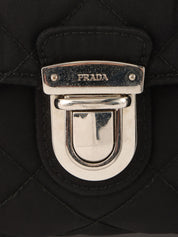 Nylon logo plate shoulder bag in black