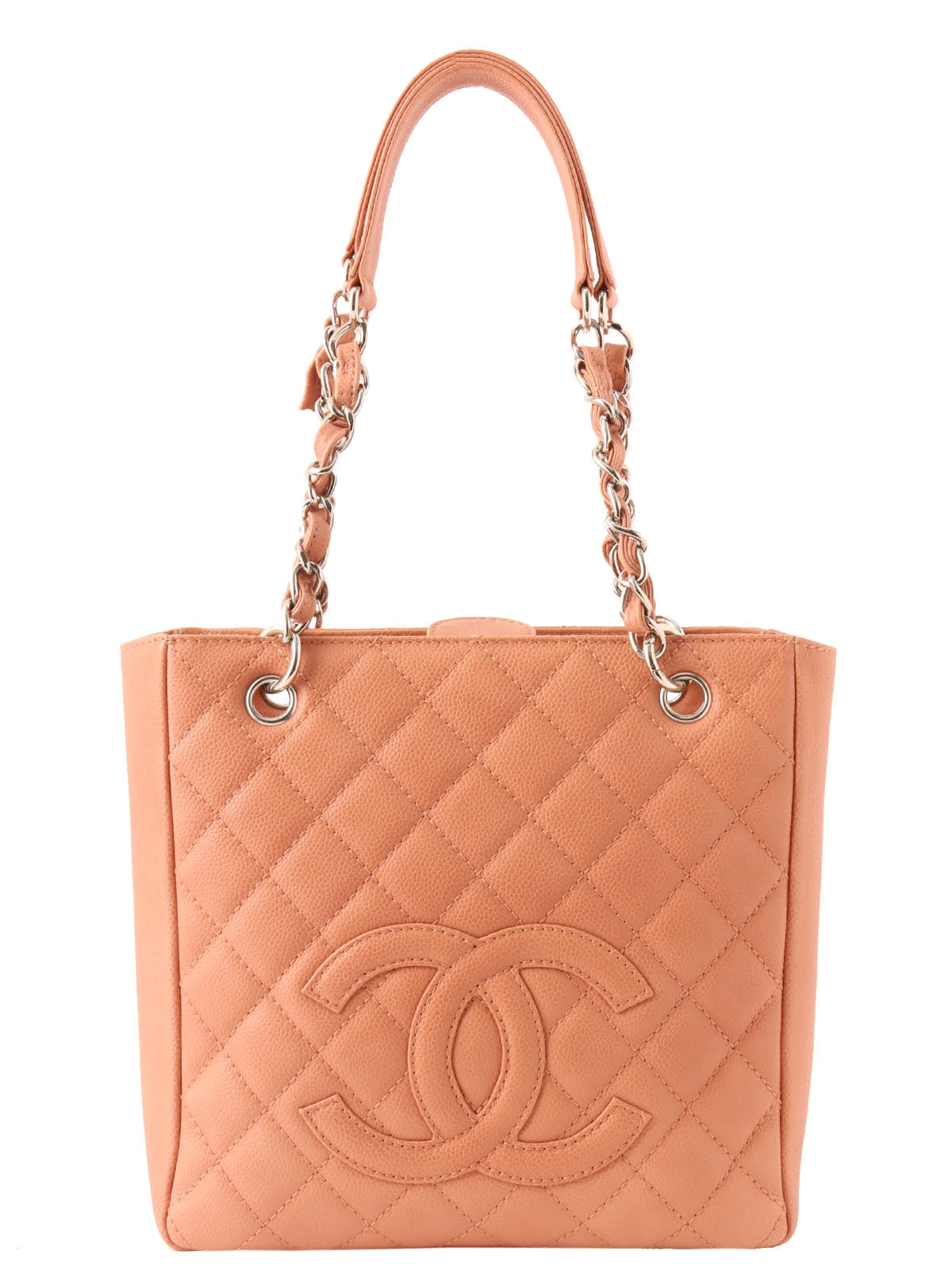 2008 Caviar Skin CC Mark Stitch Chain Tote Bag in Coral Pink