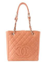 2008 Caviar Skin CC Mark Stitch Chain Tote Bag in Coral Pink