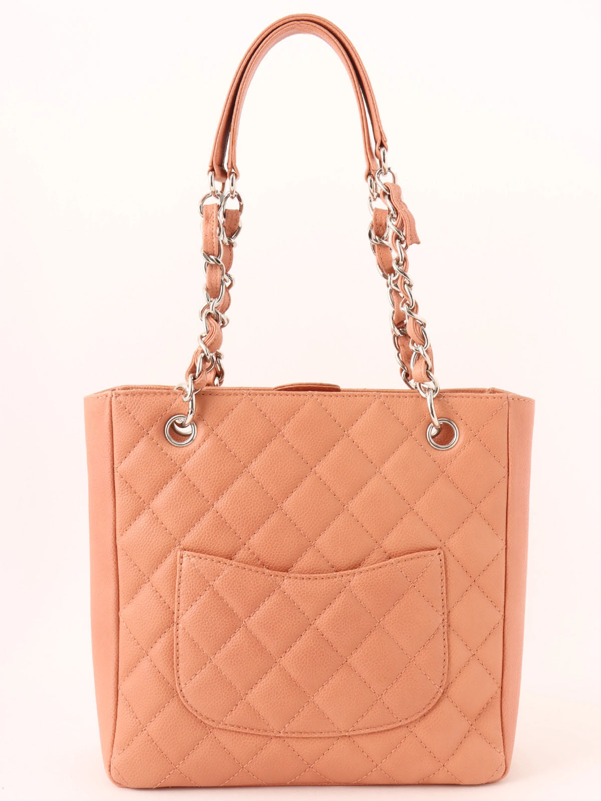 2008 Caviar Skin CC Mark Stitch Chain Tote Bag in Coral Pink