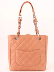 2008 Caviar Skin CC Mark Stitch Chain Tote Bag in Coral Pink
