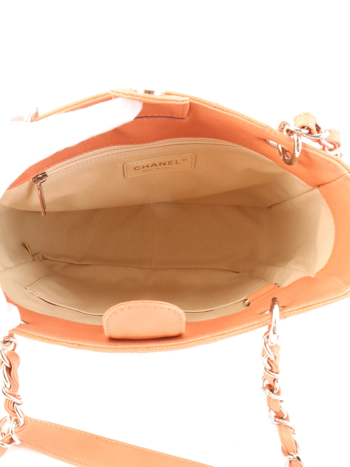 2008 Caviar Skin CC Mark Stitch Chain Tote Bag in Coral Pink