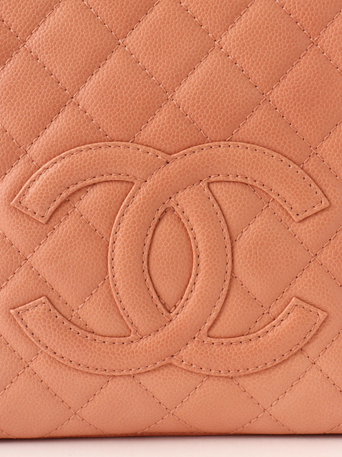 2008 Caviar Skin CC Mark Stitch Chain Tote Bag in Coral Pink