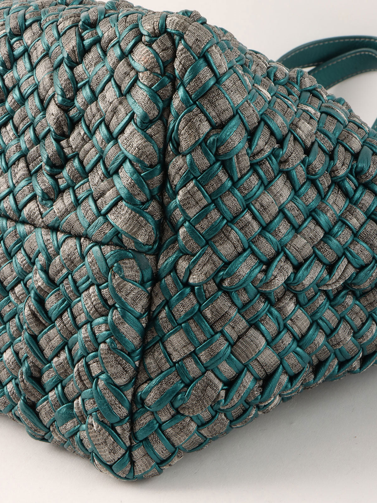 Intrecciato Tote Bag  Silver/Metallic Green