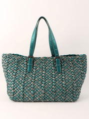 Intrecciato Tote Bag  Silver/Metallic Green
