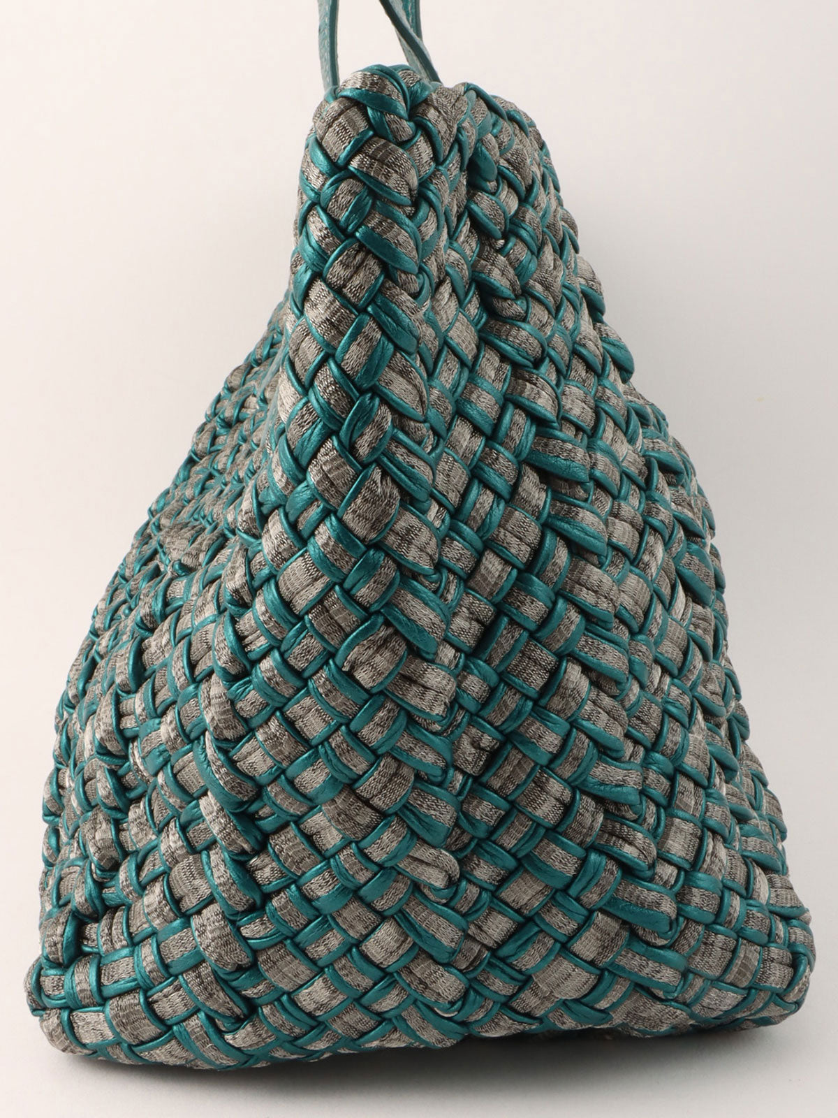 Intrecciato Tote Bag  Silver/Metallic Green