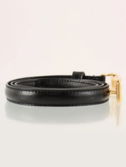 Leather logo buckle belt in black/gold