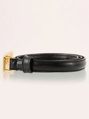 Leather logo buckle belt in black/gold