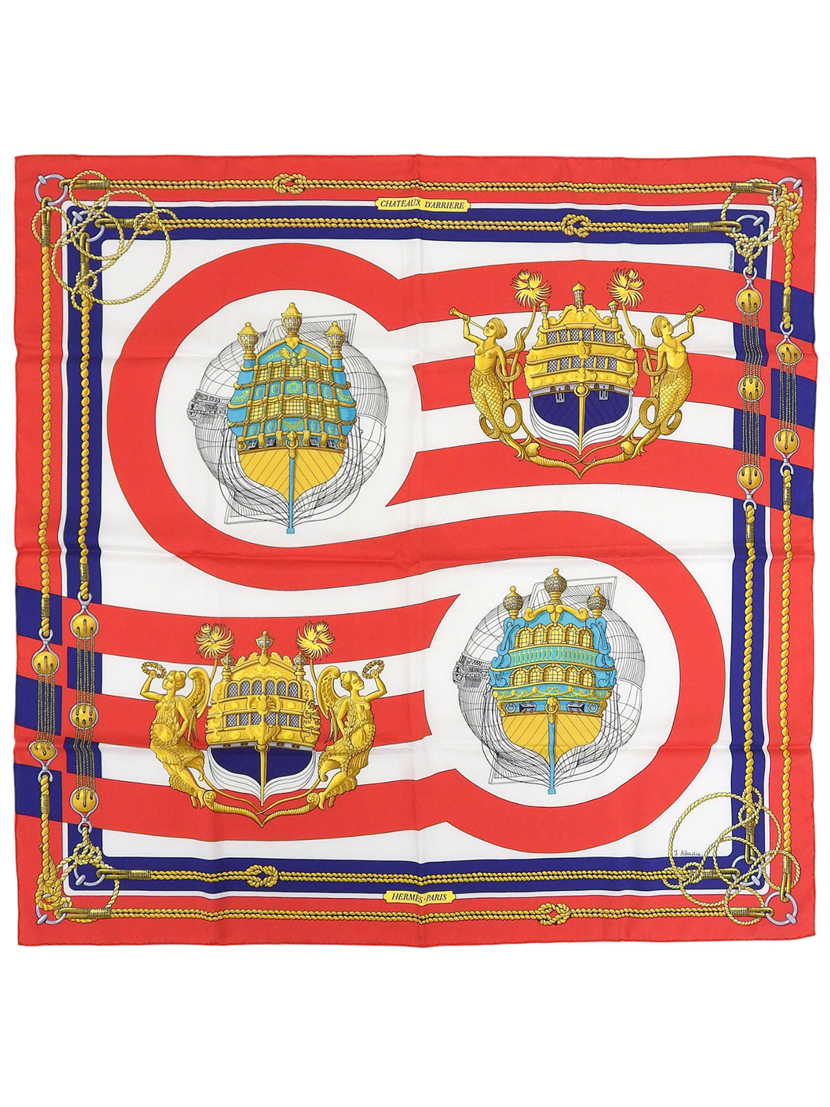 Carré 90 CHATEAUX D'ARRIERE 图案围巾 红色/多色