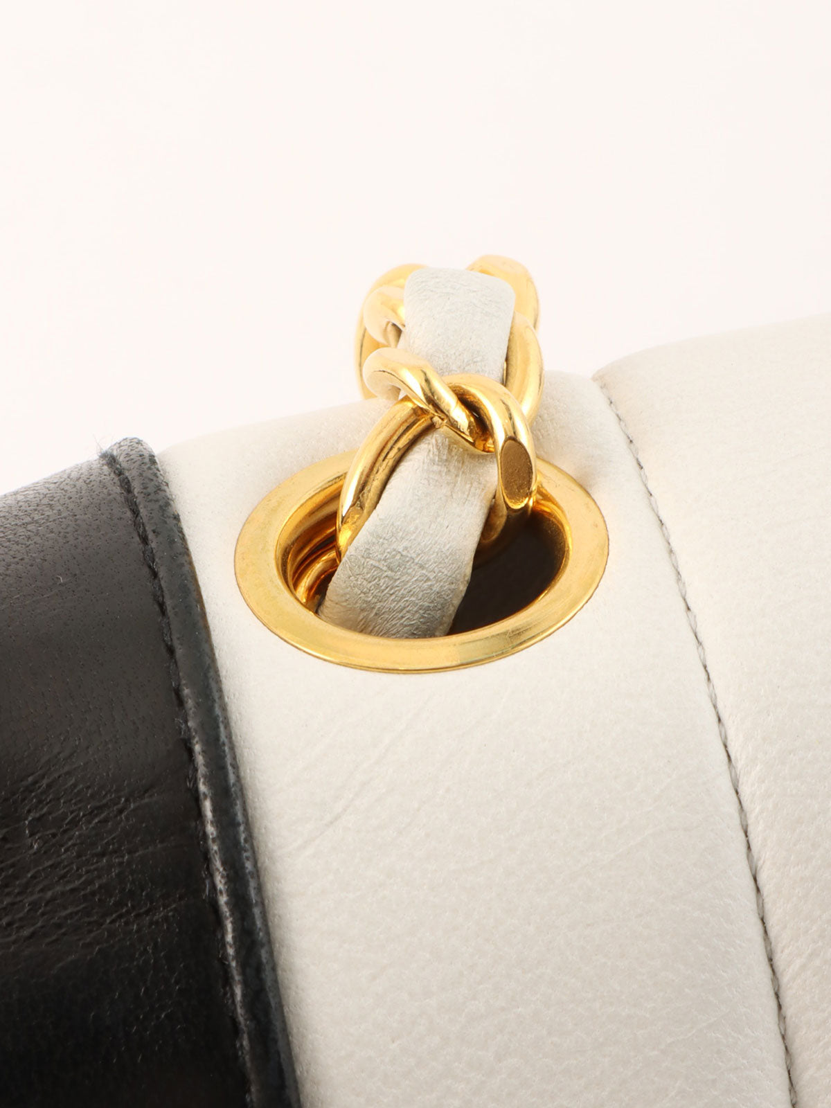 Mademoiselle Stitch Bicolor CC Turnlock Chain Shoulder Bag, White/Black, circa 1992