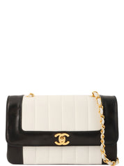 Mademoiselle Stitch Bicolor CC Turnlock Chain Shoulder Bag, White/Black, circa 1992