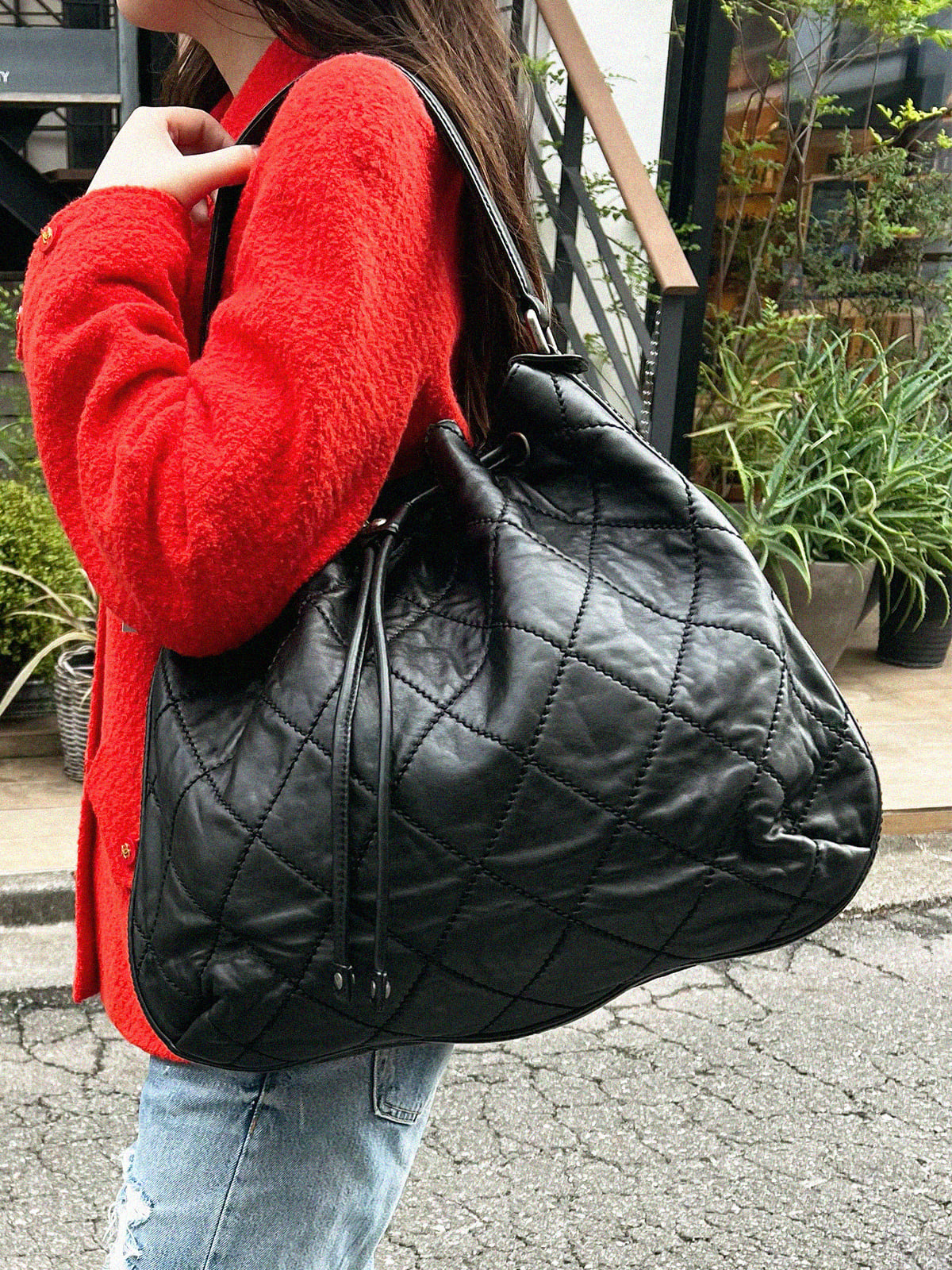 2007 Wild Stitch CC Mark Drawstring Shoulder Bag Black