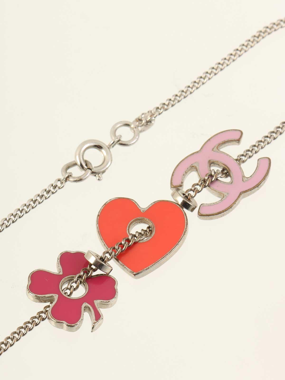 2004年製　ハートクローバーCCマークブレスレット　シルバー/ピンク/レッド