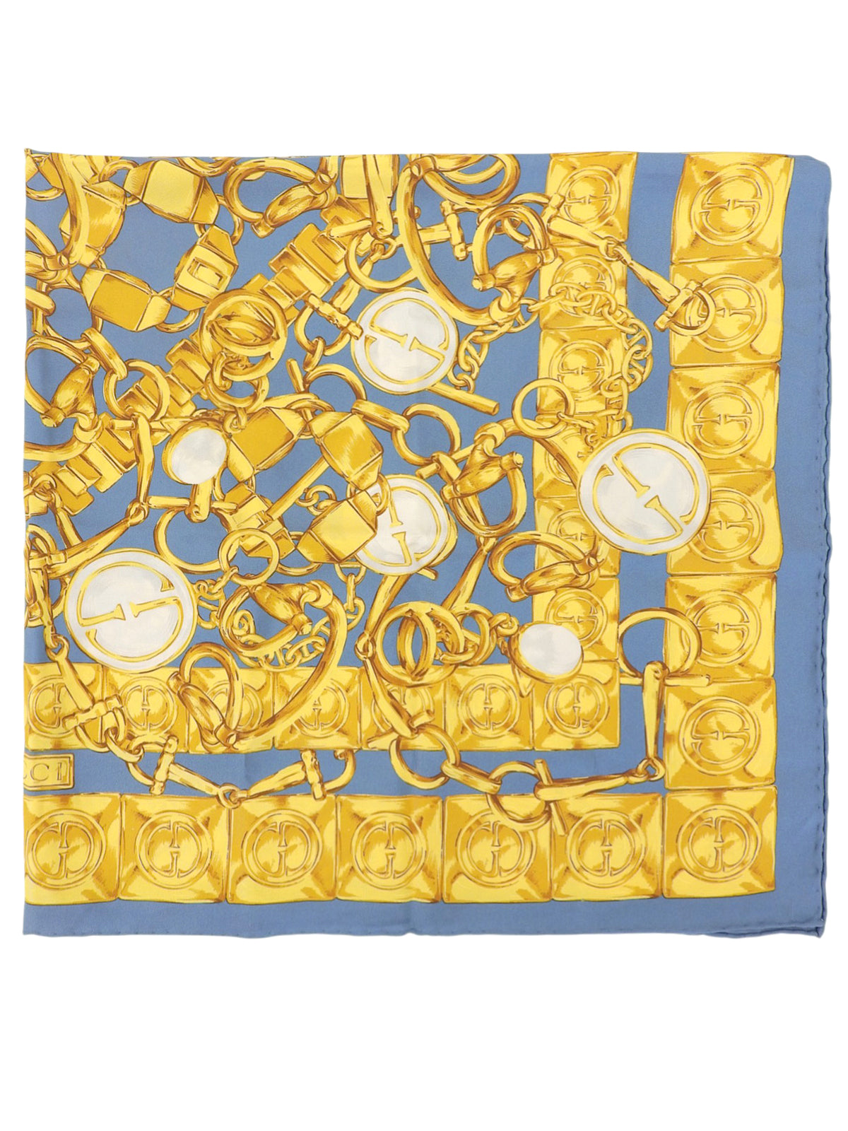 チェーンベルトパターンGGマークスカーフ イエロー/ブルー