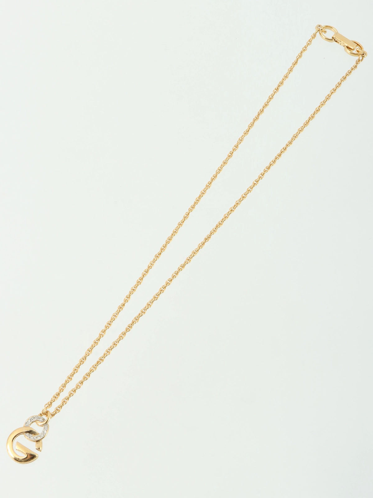 ラインストーンロゴプレートネックレス ゴールド