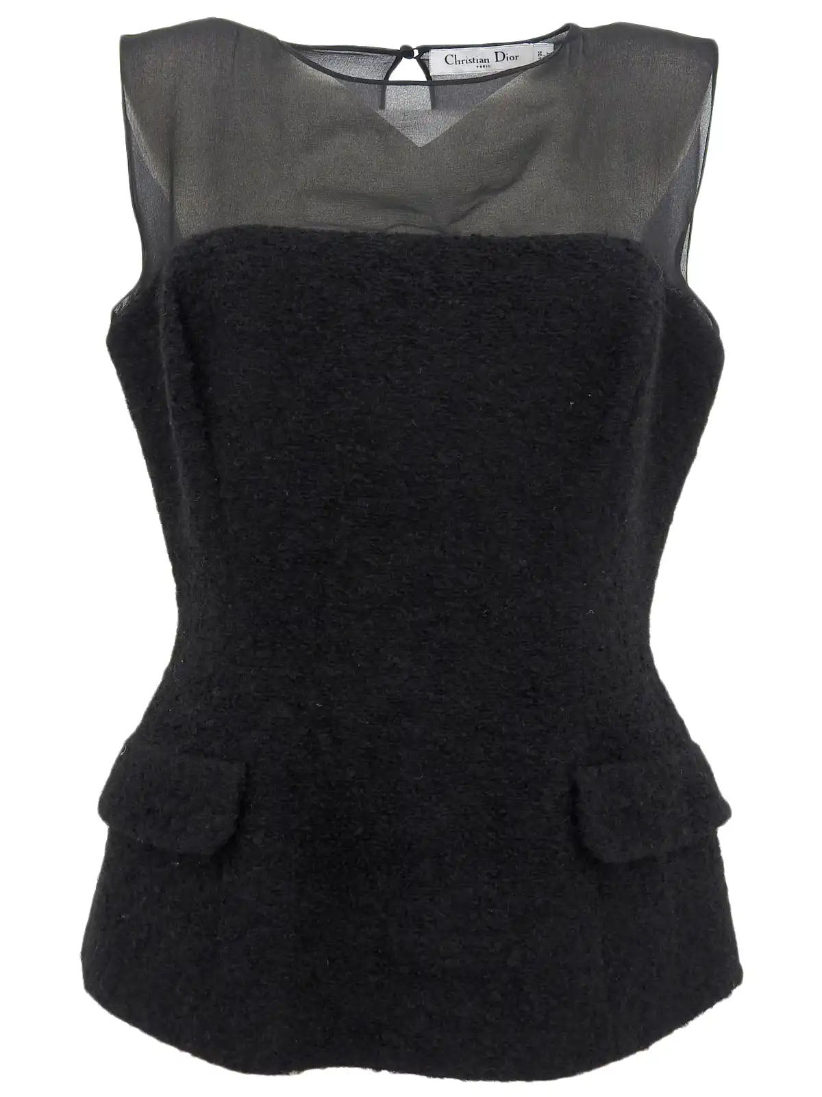 Mohair See-Through Combination Sleeveless Top in Black