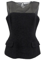 モヘアシースルーコンビノースリーブトップス ブラック