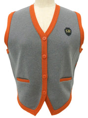 バイカラーロゴワッペンニットベスト　グレー／オレンジ