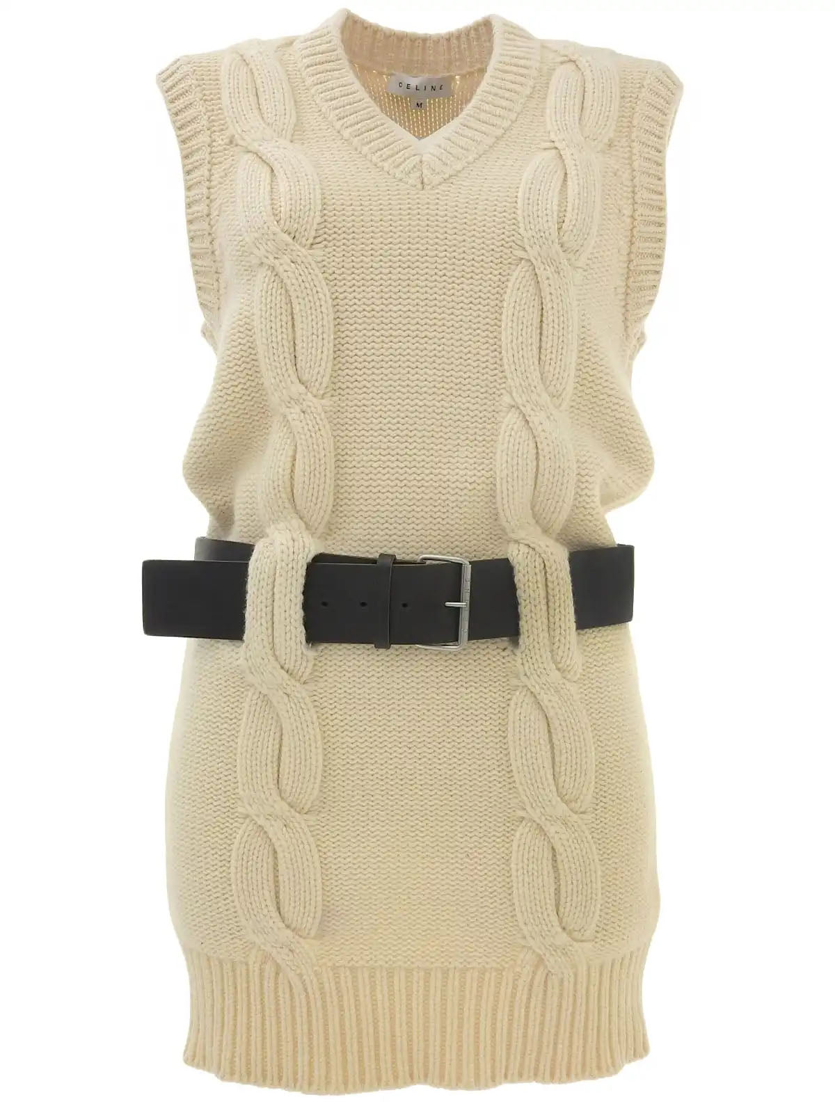 Cashmere logo belt knit dress in ivory